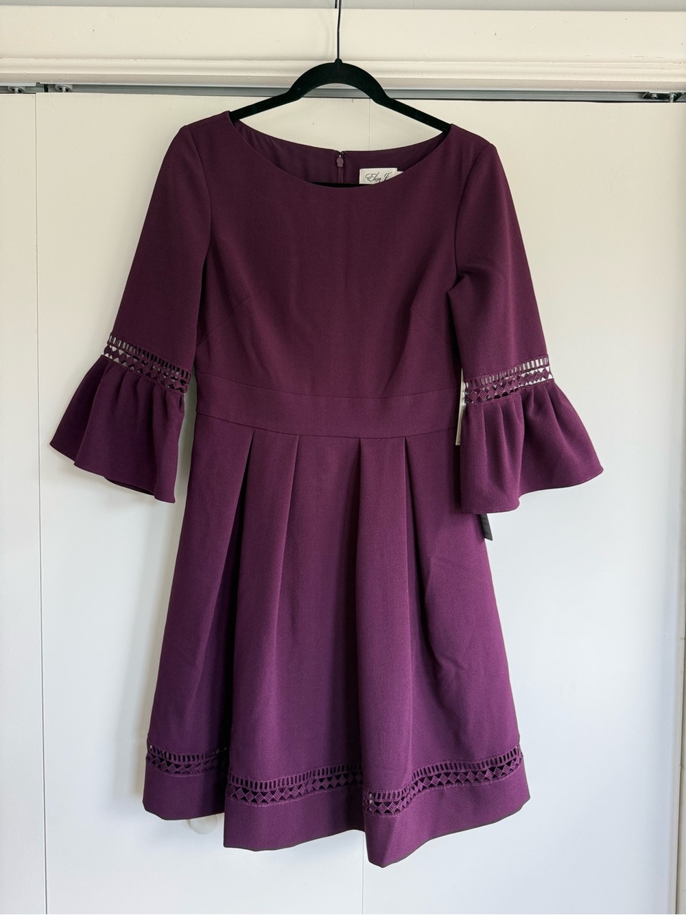 Eliza J NWT Purple Plum Fit Flare Dress Size 6 Bell Sleeve - Picture 1 of 5
